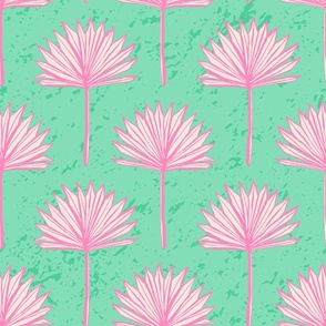 (L) Pink Fan Palm on Light Green, Preppy wallpaper, Wallpaper