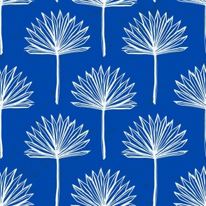 (L) Fan Palm White on Cobalt Blue, Beach House Wallpaper