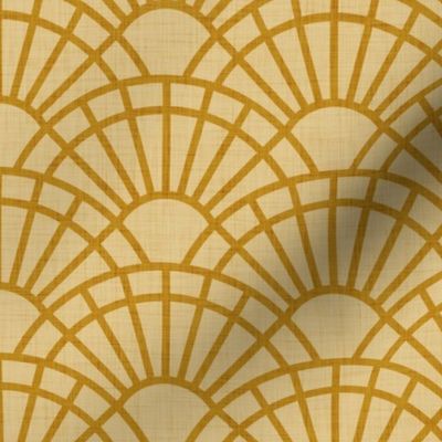 Serene Sunshine- 09 Mustard on Gold- Art Deco Wallpaper- Geometric Minimalist Monochromatic Scalloped Suns- Petal Cotton Solids Coordinate- Small- Golden Yellow- Earth Tone- Ocher- Neutral