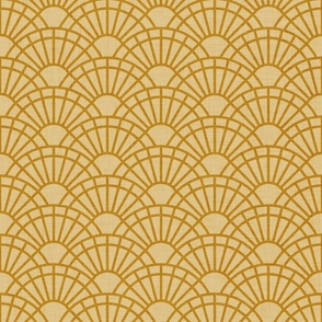Serene Sunshine- 09 Mustard on Gold- Art Deco Wallpaper- Geometric Minimalist Monochromatic Scalloped Suns- Petal Cotton Solids Coordinate- Small- Golden Yellow- Earth Tone- Ocher- Neutral