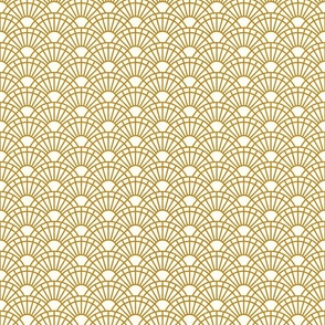 Serene Sunshine- 09 Mustard on Off White- Art Deco Wallpaper- Geometric Minimalist Monochromatic Scalloped Suns- Petal Cotton Solids Coordinate- sMini- Golden Yellow- Earth Tone- Ocher- Neut