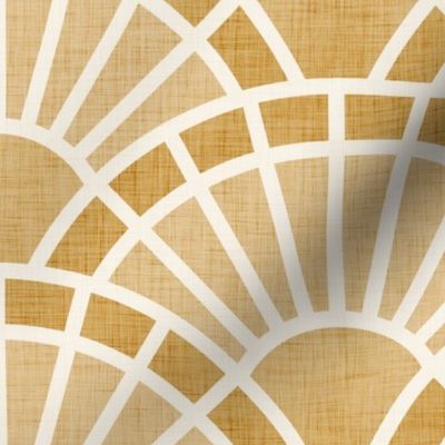 Serene Sunshine- 10 honey- Art Deco Wallpaper- Geometric Minimalist Monochromatic Scalloped Suns- Petal Cotton Solids Coordinate- Large- Golden Yellow- Earth Tone- Ocher- Mustard- Neutral