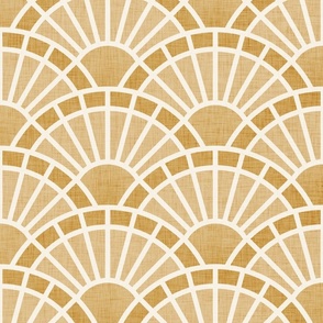 Serene Sunshine- 10 honey- Art Deco Wallpaper- Geometric Minimalist Monochromatic Scalloped Suns- Petal Cotton Solids Coordinate- Large- Golden Yellow- Earth Tone- Ocher- Mustard- Neutral