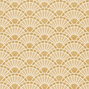 Serene Sunshine- 10 honey- Art Deco Wallpaper- Geometric Minimalist Monochromatic Scalloped Suns- Petal Cotton Solids Coordinate- Small- Golden Yellow- Earth Tone- Ocher- Mustard- Neutral