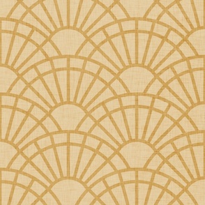Serene Sunshine- 10 Honey on Gold- Art Deco Wallpaper- Geometric Minimalist Monochromatic Scalloped Suns- Petal Cotton Solids Coordinate- Large- Golden Yellow- Earth Tone- Ocher- Mustard- Neutral