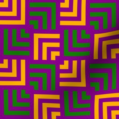 Small Scale Concentric Overlapping Squares in Mardi Gras Green Purple and Gold