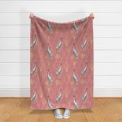 Sarus Cranes on Art Deco Argyle Diamond Pattern on Pink