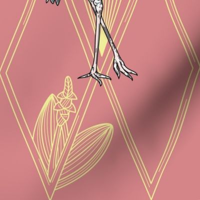 Sarus Cranes on Art Deco Argyle Diamond Pattern on Pink