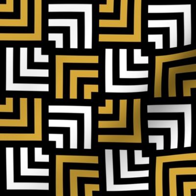 Small Scale Concentric Overlapping Squares in Black White And Gold