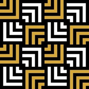 Small Scale Concentric Overlapping Squares in Black White And Gold