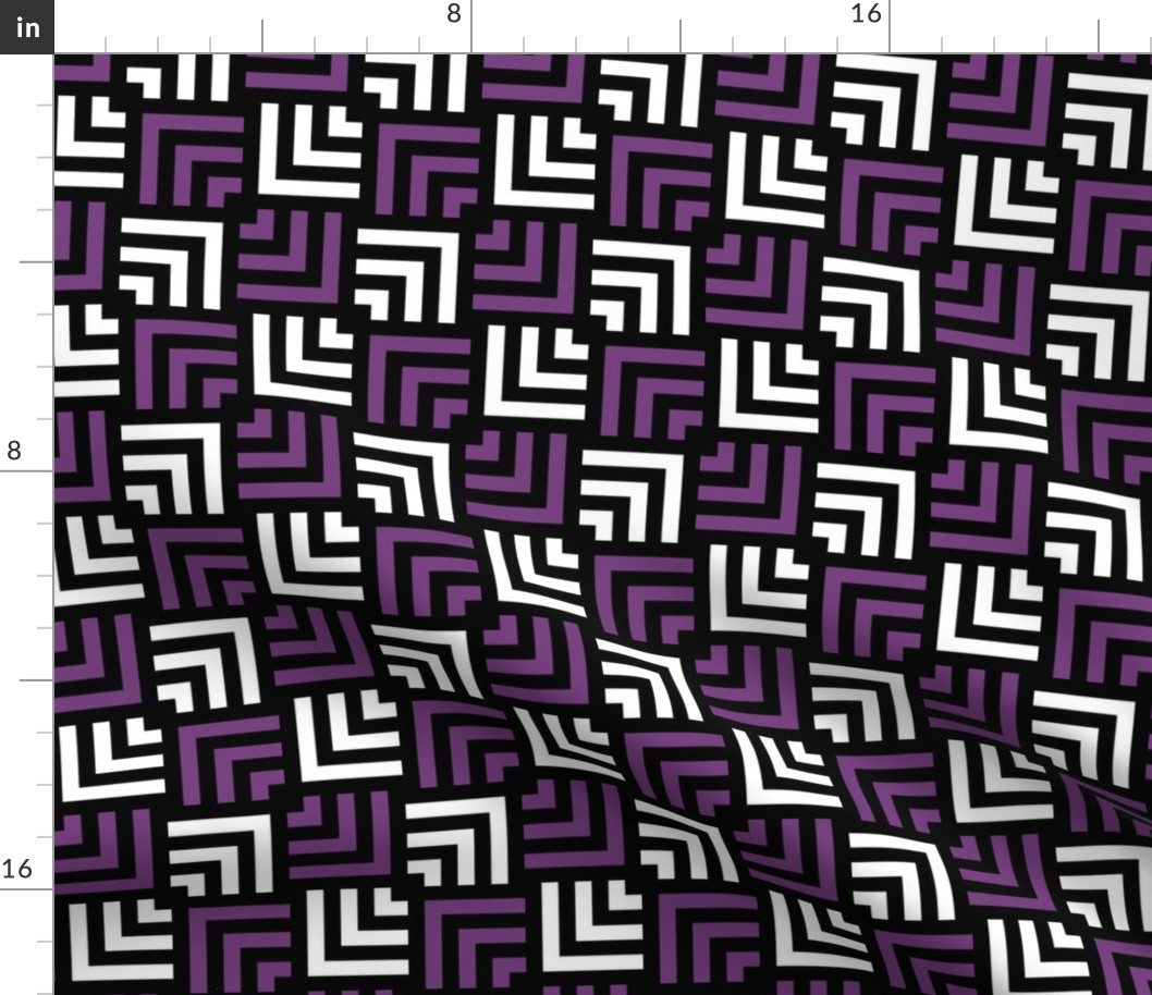 Small Scale Concentric Overlapping Squares in Black White And Purple