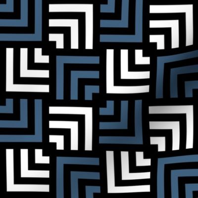 Small Scale Concentric Overlapping Squares in Black White And Blue Gray