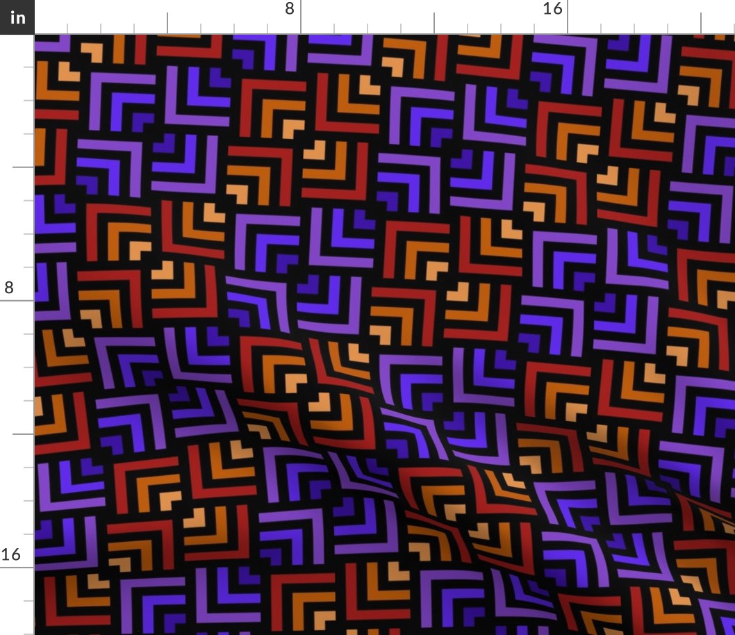 Small Scale Concentric Overlapping Squares in Black Oranges And Purples 24 Diagonal