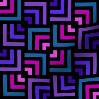 Small Scale Concentric Overlapping Squares in Black Turquoise Pinks And Purples 24 Diagonal