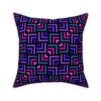 Small Scale Concentric Overlapping Squares in Black Turquoise Pinks And Purples 24 Diagonal