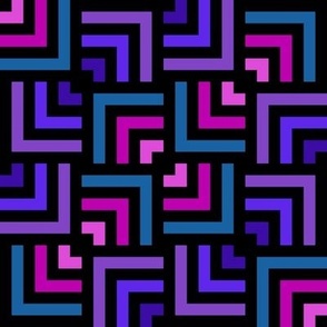 Small Scale Concentric Overlapping Squares in Black Turquoise Pinks And Purples 24 Diagonal