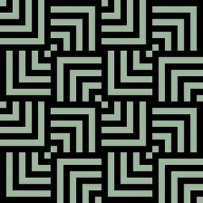 Small Scale Concentric Overlapping Squares 2 in Sage Green And Black