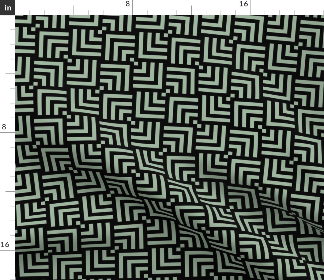 Small Scale Concentric Overlapping Squares 2 in Sage Green And Black