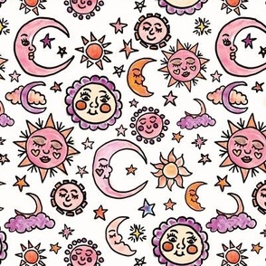 Pink Trendy Sun and Moon Pattern