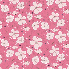 415. Meadow FLOWERS on hot pink background 