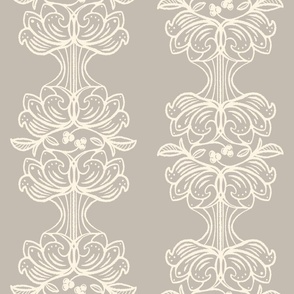 French Country Floral Stripe Cream on Taupe large scale