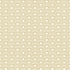 Serene Sunshine- 10 Honey on Off White- Art Deco Wallpaper- Geometric Minimalist Monochromatic Scalloped Suns- Petal Cotton Solids Coordinate-