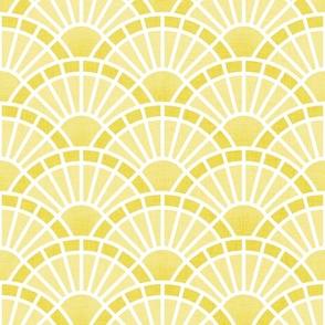 Serene Sunshine- 11 Buttercup- Art Deco Wallpaper- Geometric Minimalist Monochromatic Scalloped Suns- Petal Cotton Solids Coordinate- Medium- Soft Pastel Yellow- Dopamine