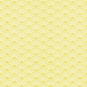 Serene Sunshine- 11 Buttercup- Art Deco Wallpaper- Geometric Minimalist Monochromatic Scalloped Suns- Petal Cotton Solids Coordinate- sMini- Soft Pastel Yellow- Dopamine