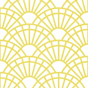 Serene Sunshine- 11 Buttercup on White- Art Deco Wallpaper- Geometric Minimalist Monochromatic Scalloped Suns- Petal Cotton Solids Coordinate- Large- Soft Pastel Yellow- Dopamine