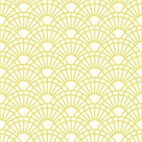 Serene Sunshine- 11 Buttercup on White- Art Deco Wallpaper- Geometric Minimalist Monochromatic Scalloped Suns- Petal Cotton Solids Coordinate- Small- Soft Pastel Yellow- Dopamine