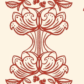 French Country Floral Stripe Red on Cream extra large