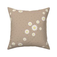 Meadow Wave: Chestnut Beige Wild Daisies, Warm Neutral Diagonal Floral Stripe