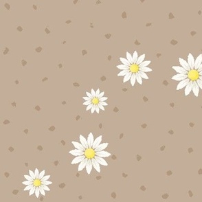 Meadow Wave: Chestnut Beige Wild Daisies, Warm Neutral Diagonal Floral Stripe