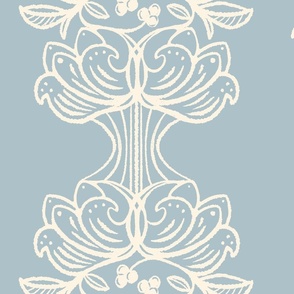 French Country Floral Stripe Cream on Blue extra large