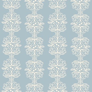 French Country Floral Stripes in Cream on Blue small scale