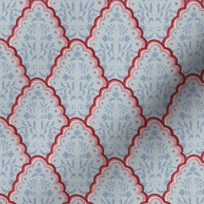 Custom Susan BLUE and RED SCALLOPED EDGES PAISLEY TEXTURE