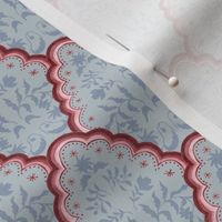 Custom Susan BLUE and RED SCALLOPED EDGES PAISLEY TEXTURE