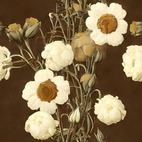 climbing cecilia: moody florals, wildflowers, cottagecore, dark academia, neutral floral wallpaper