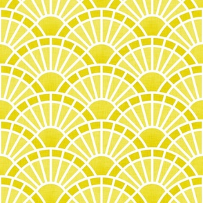 Serene Sunshine- 12 Lemon Lime- Art Deco Wallpaper- Geometric Minimalist Monochromatic Scalloped Suns- Petal Cotton Solids Coordinate- Medium- Bright Yellow- Dopamine
