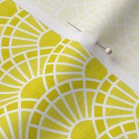 Serene Sunshine- 12 Lemon Lime- Art Deco Wallpaper- Geometric Minimalist Monochromatic Scalloped Suns- Petal Cotton Solids Coordinate- sMini- Bright Yellow- Dopamine