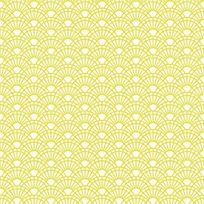Serene Sunshine- 12 Lemon Lime on White- Art Deco Wallpaper- Geometric Minimalist Monochromatic Scalloped Suns- Petal Cotton Solids Coordinate- Mini- Bright Yellow- Dopamine