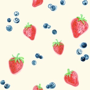 Watercolor Strawberries & Blueberries in Cream - (XXL)