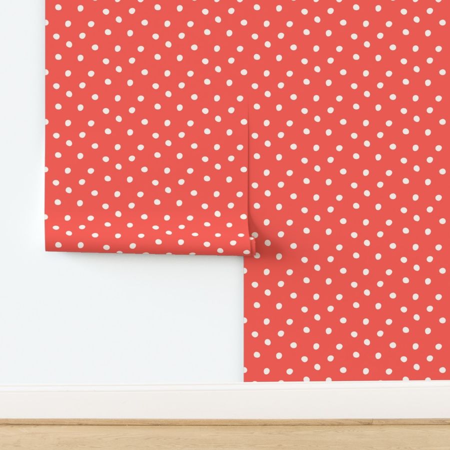 Vibrant Coral Crush - Chic Cream Dot Pattern | Contemporary Fashion & Lively Home Decor Design