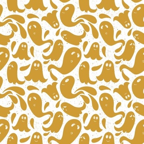 Little Cute Ghosts - gold yellow background- Golden Fall Days collection