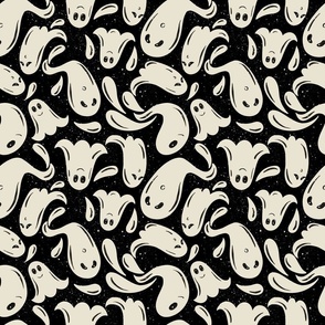 Little Cute Ghosts- black and white - Golden Fall Days collection 