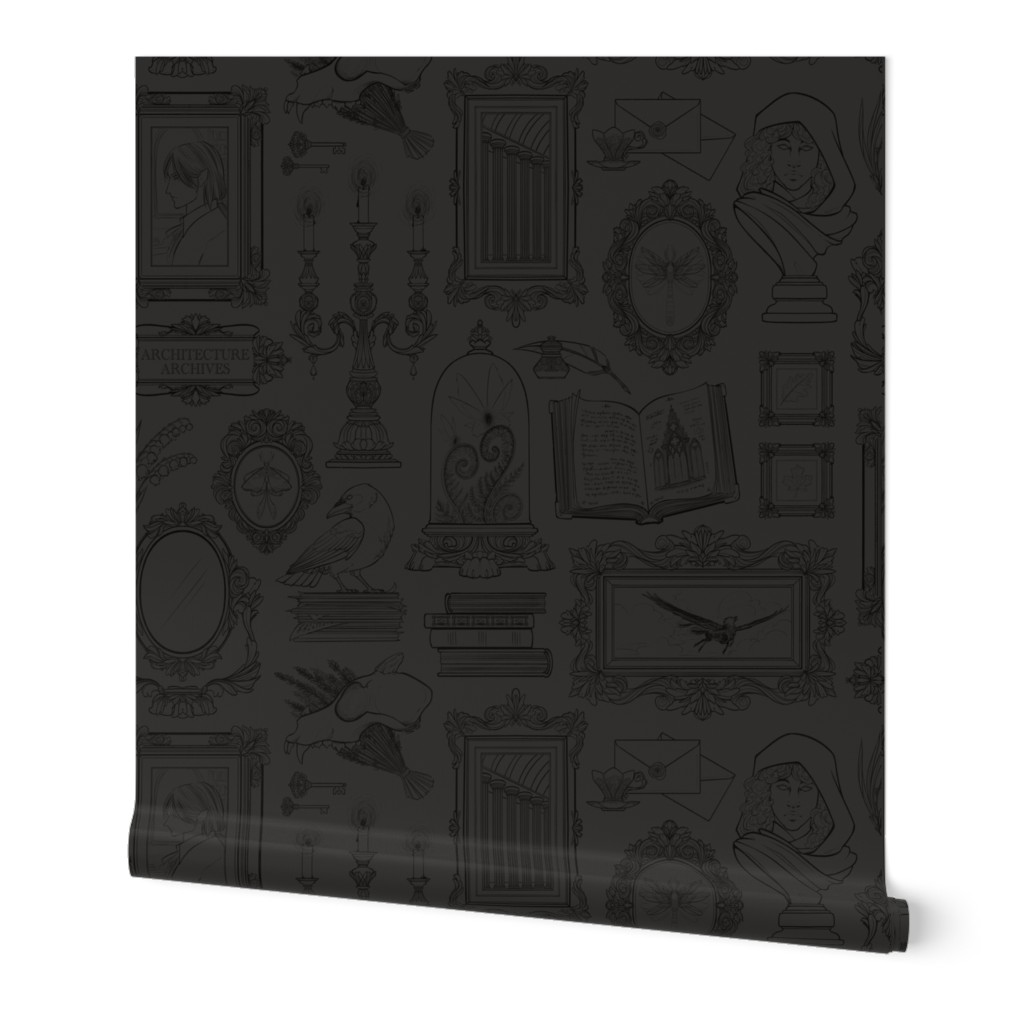Dark Academia Gallery Wall in Grey - Lineart Only - Large Scale