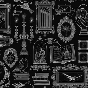 Dark Academia Gallery Wall in White and Black - Lineart Only - Large Scale