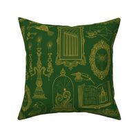 Dark Academia Gallery Wall in Green and Gold - Lineart Only - Large Scale