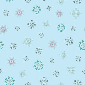 Ditsy Floral Wheels Scattered on Blue