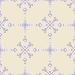 Intricate Hand Drawn Geometric Winter Snowflake Cross Check Grid - eggshell cream white and pastel lavender violet